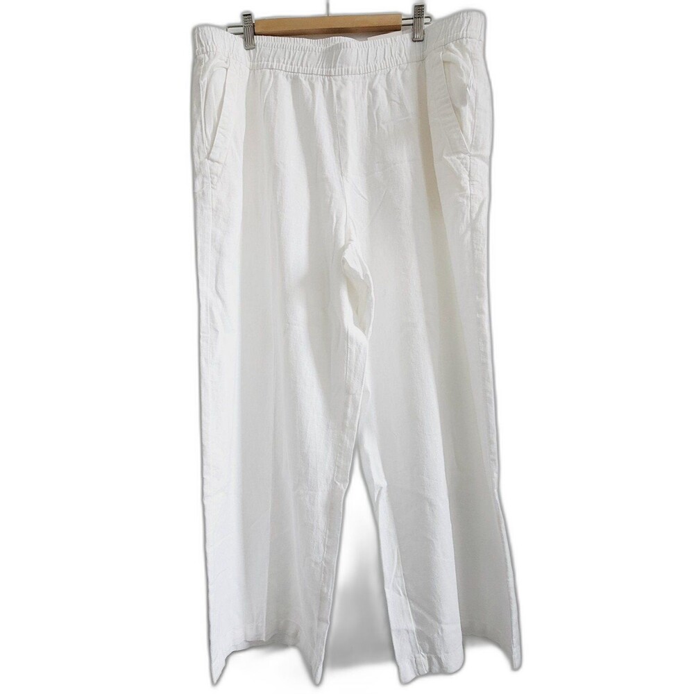 NWT Old Navy Linen Blend High Rise Wide Leg Ankle Pants White size XL